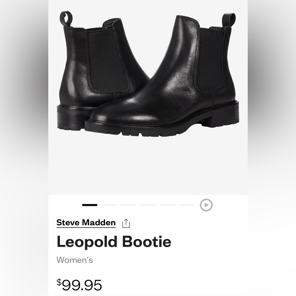 NEW NWOB STEVE MADDEN LEOPOLD BOOTIE BOOT BLACK LEATHER 7.5